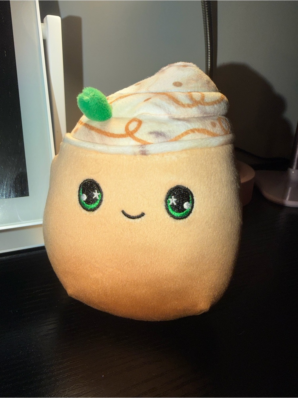 Squishmallow Caramel Swirl Latte with Green Straw Accent - Cute Soft Toy